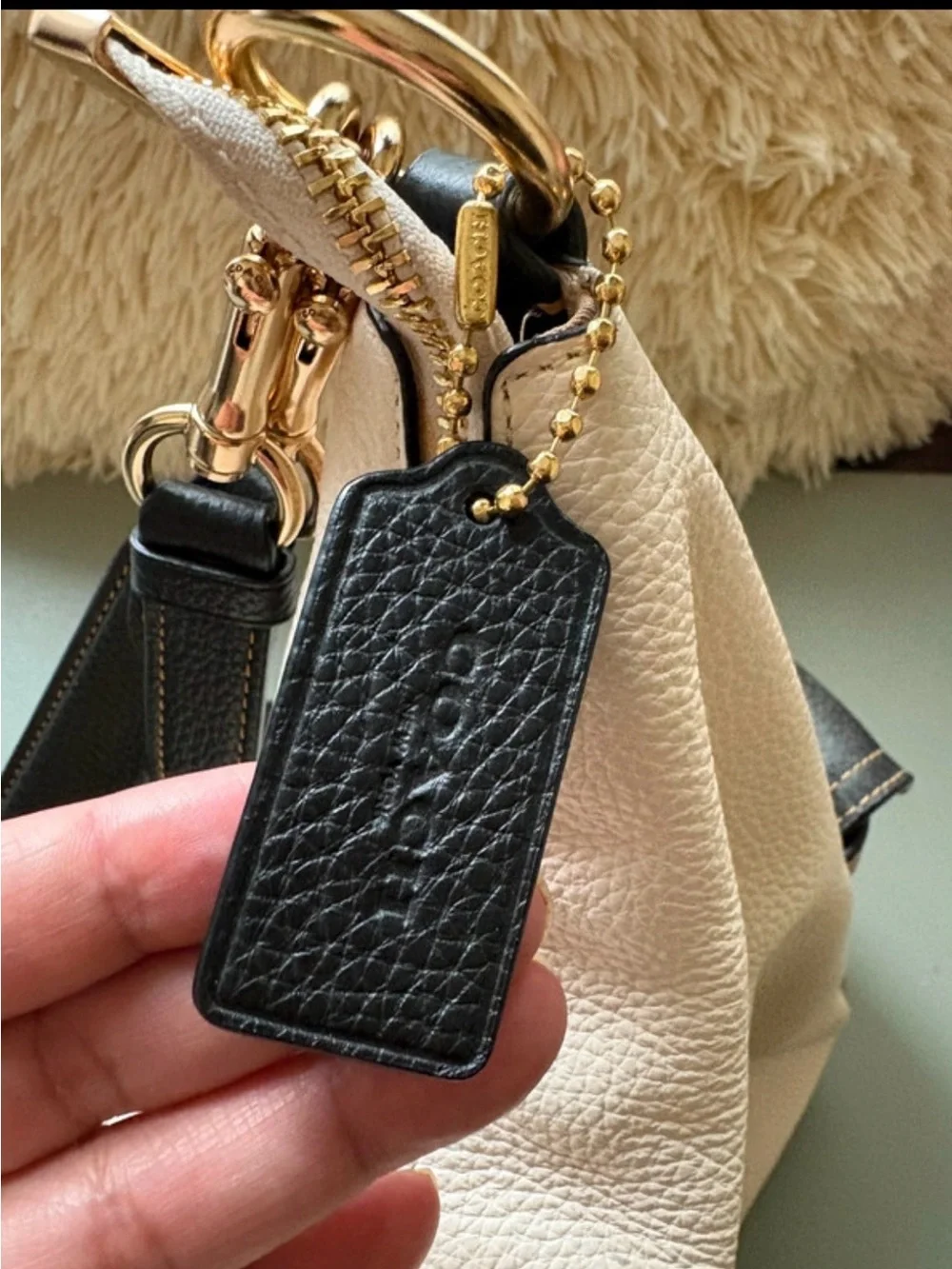 Coach Pebbled Leather Hobo in Blush with Black Trim